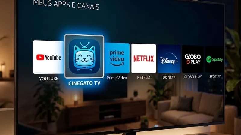Cinegato TV instalado e visível em Meus apps e canais no Fire TV Stick
