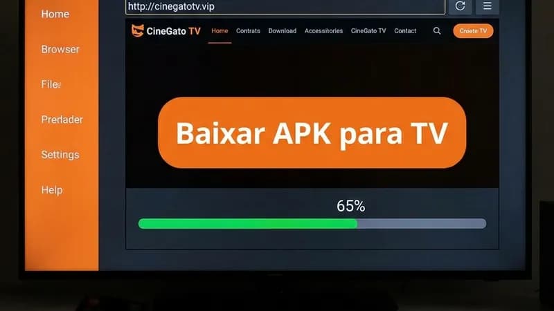 Baixando APK do Cinegato TV pelo Downloader no Fire TV Stick