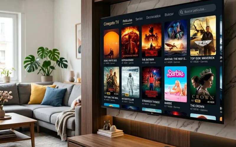 Cinegato TV rodando na Smart TV LG via TV Box Android