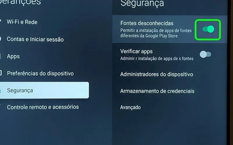 Ativando fontes desconhecidas nas configurações do TV Box Android